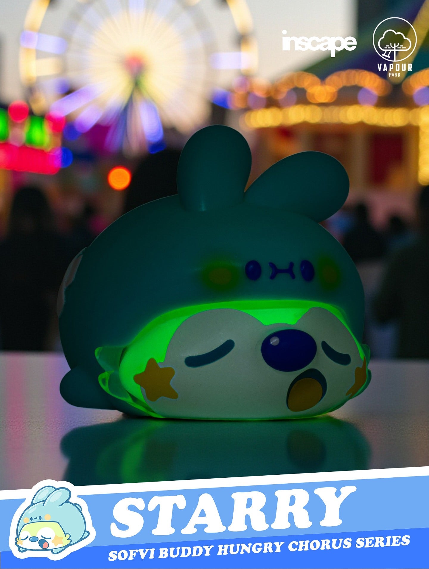 Starry sofvi figure from Hungry Chorus, a glowing bunny-shaped collectible. Preorder SOFVI BUDDY Blind Bag by Ngaew X OKluna, shipping Q4 2025.
