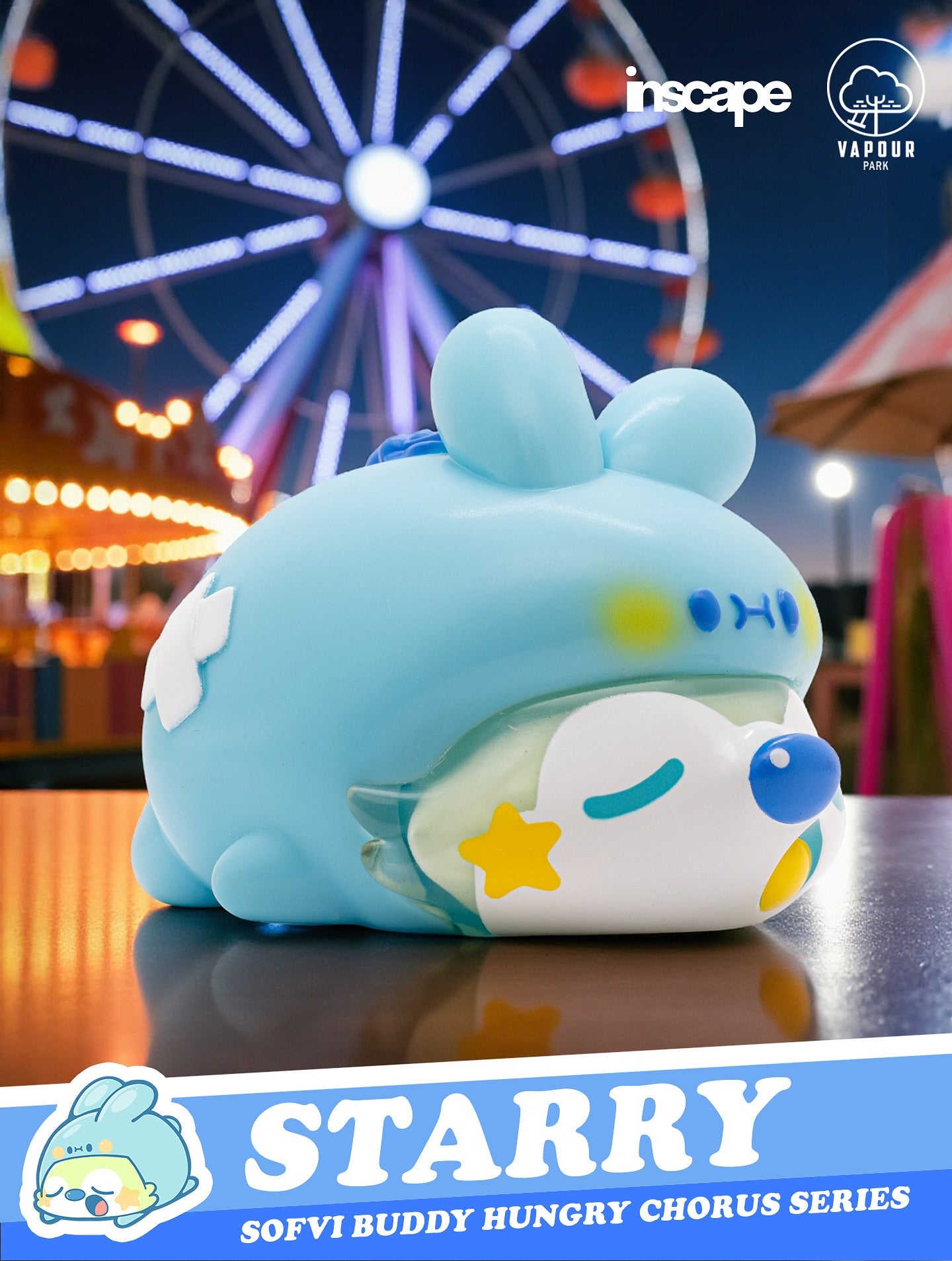 Sofvi Buddy Blind Bag by Ngaew X OKluna - Preorder features a pastel-blue bunny-like figure with closed eyes, a star on its cheek, and a button-nose.