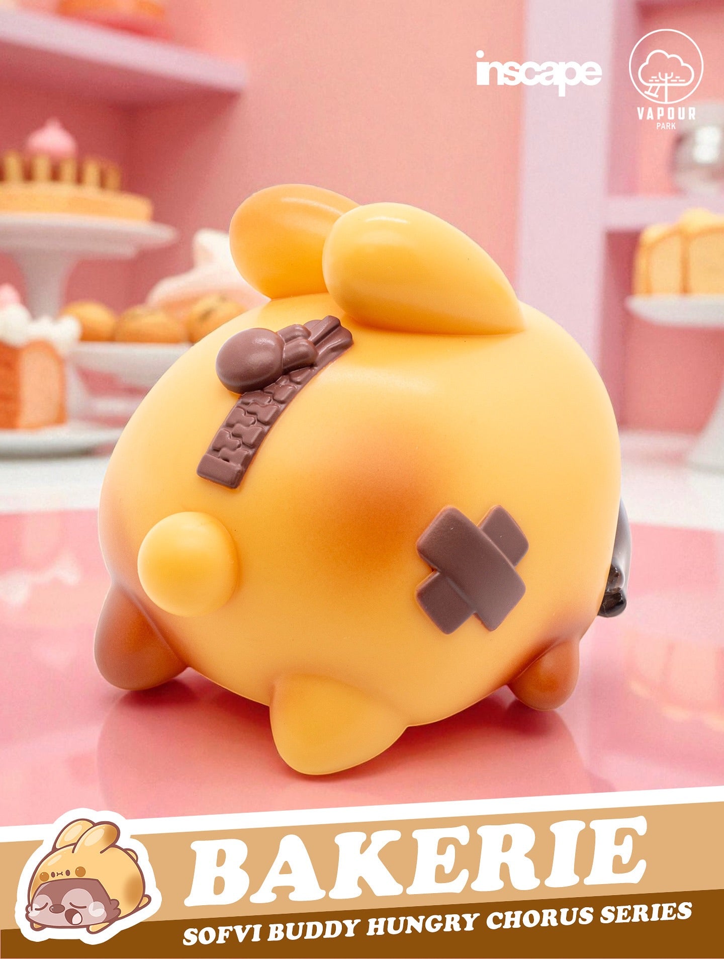Sofvi Buddy Blind Bag by Ngaew X OKluna—preorder a chubby, pastry-inspired bunny figure with zipper detail and bandage patch from Sofvi Buddy Hungry Chorus series.
