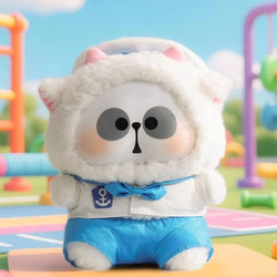 MR. PA Animal's After-School Diaries Series Plush Blind Box 400% features a plush toy in a sailor outfit with cat-ear hood and blushing cheeks.