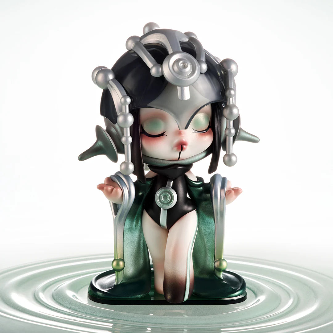 Alt text: SKULLPANDA The Sound Blind Box Series featuring a cartoon character statue from Strangecat Toys, offering 12 regular designs and 1 secret.