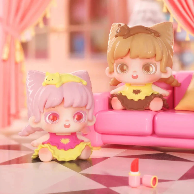 Miana Transformable Styling House Mini Series Blind Box featuring close-ups of toy elements, emphasizing the collectible nature and design variety of this preorder item.