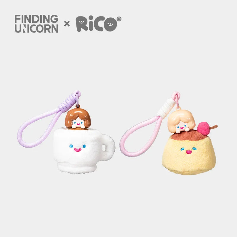 FINDING UNICORN RiCO Dessert Party Plush Aromatherapy Blind Box features charming mug and pudding plush key-rings, perfect for collectors seeking unique blind box designs.