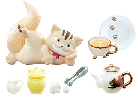 Wonderland Tea Party Mysterious Country Tea Party Re-ment Blind Box Series featuring toys and utensils, including a squirrel teapot and cat-head container.