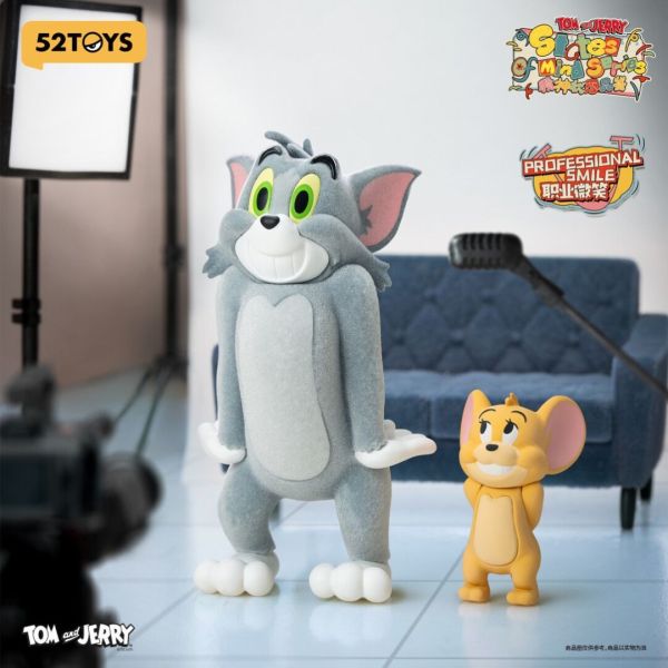Tom & Jerry States of Mind Blind Box Series - Preorder featuring toy cat and mouse figures in a playful indoor setting. Ships August 2025.
