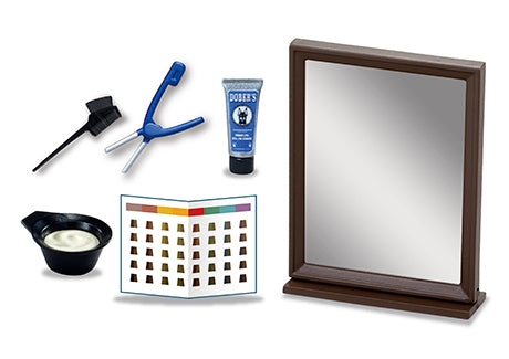 DOBER'S BARBER SHOP Re-ment Blind Box Series featuring hairdresser tools and accessories, including a bowl and brush, highlighting collectible designs from Strangecat Toys.