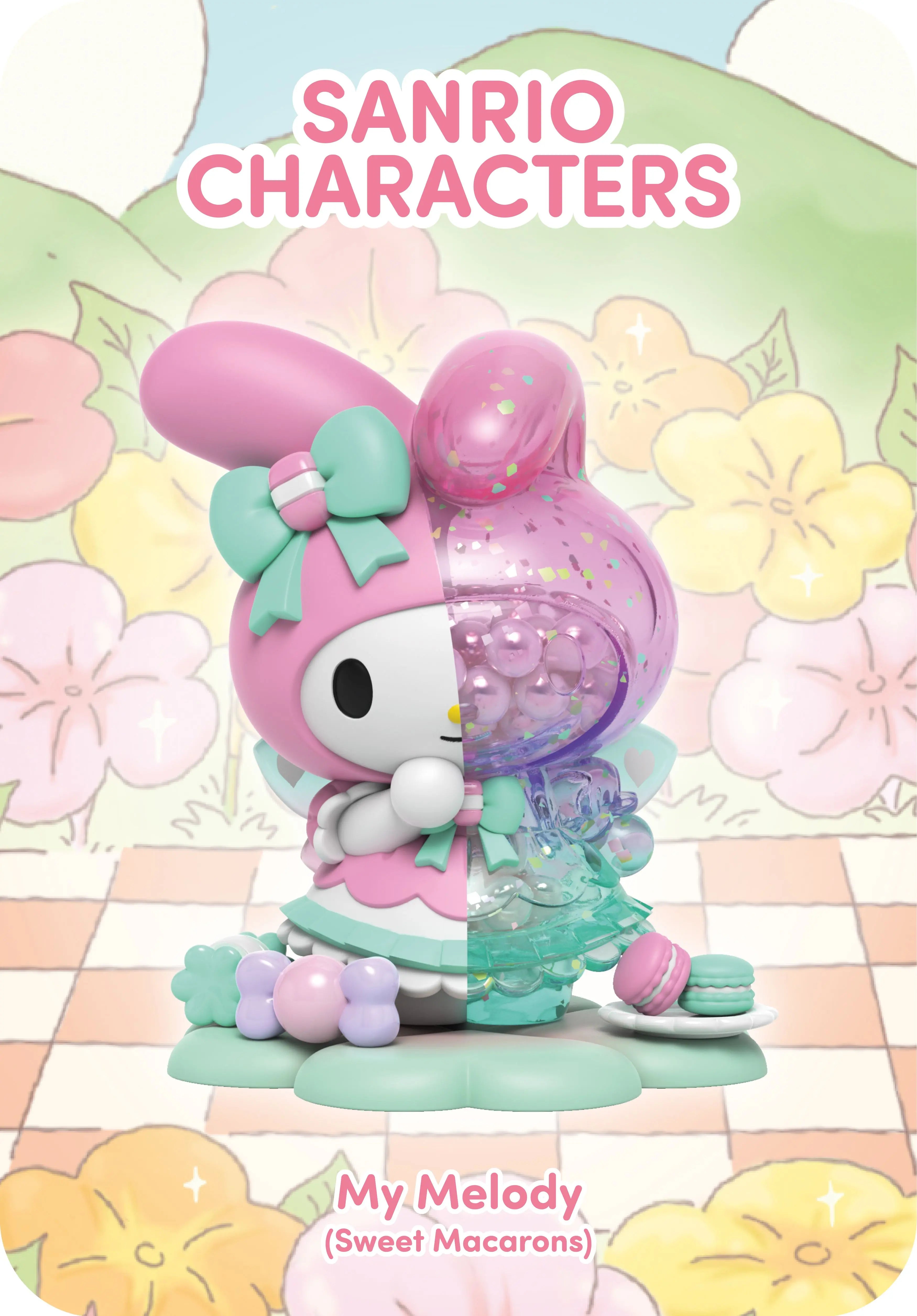Kandy: Sanrio Floral DayDream Series toy, featuring a cartoon character in a pink and blue outfit. Available for preorder, ships May 2025.