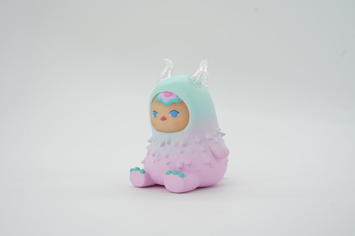 Toy figurine of a baby doll, Monster Beanie - Strawberry Mint Ver. by Pucky, vinyl material, 7.8cm, from Strangecat Toys.