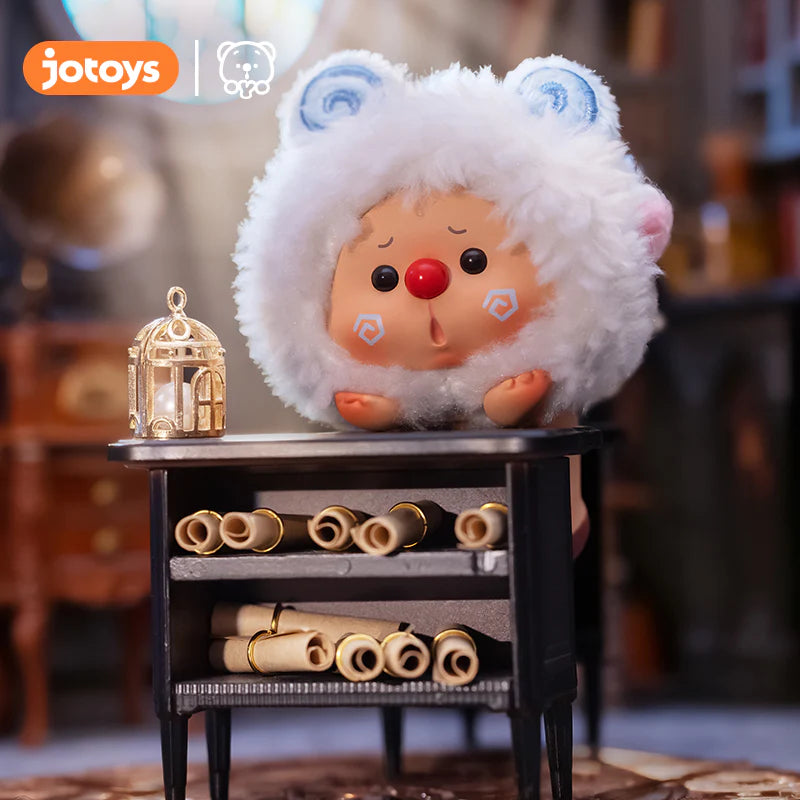 OYO Constellation Story Hipper Series Mini Blind Box featuring a fluffy figurine with scrolls and a birdcage, embodying a miniature constellation messenger theme.
