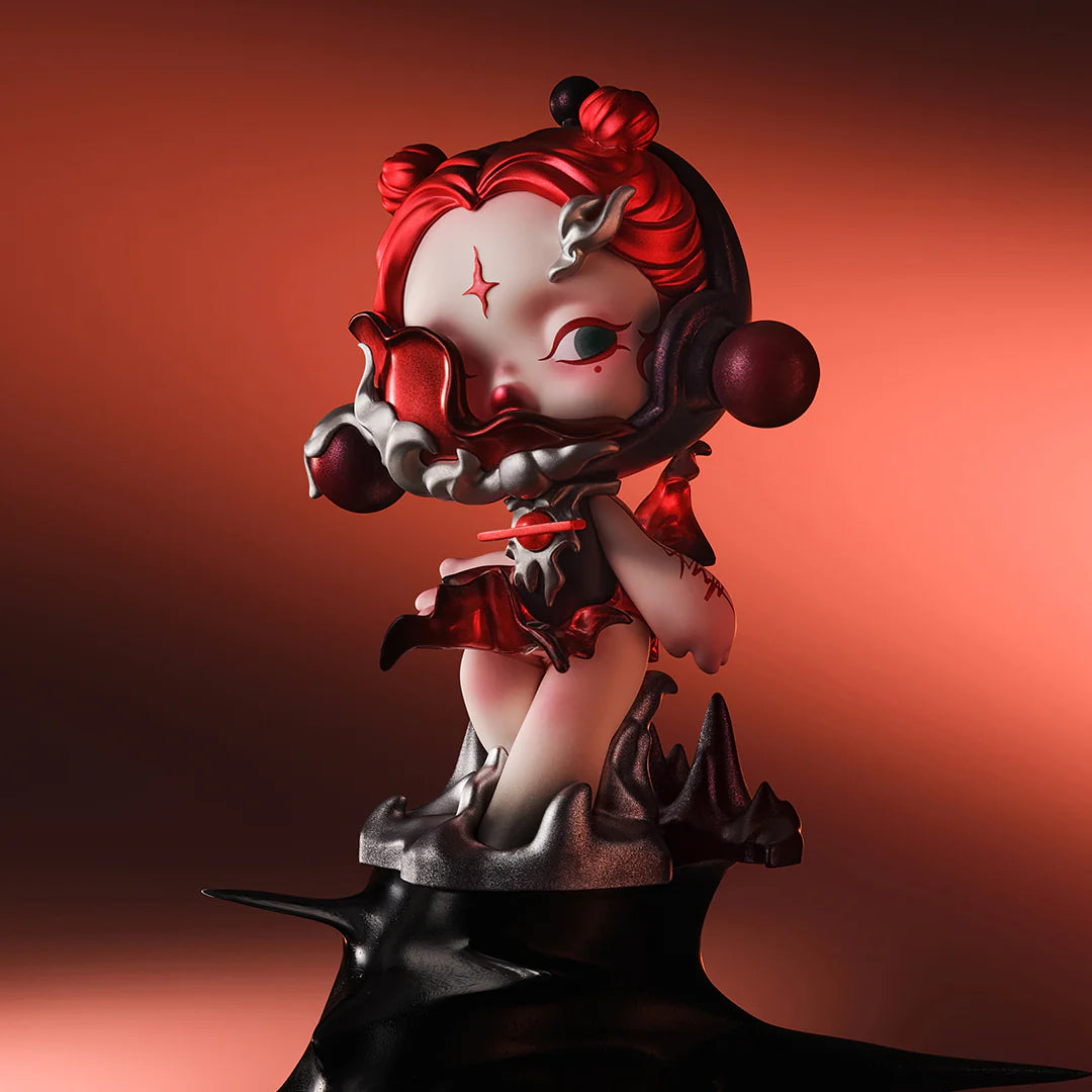 Statue of SKULLPANDA The Sound Blind Box Series cartoon character, part of a 12-design collection from Strangecat Toys.