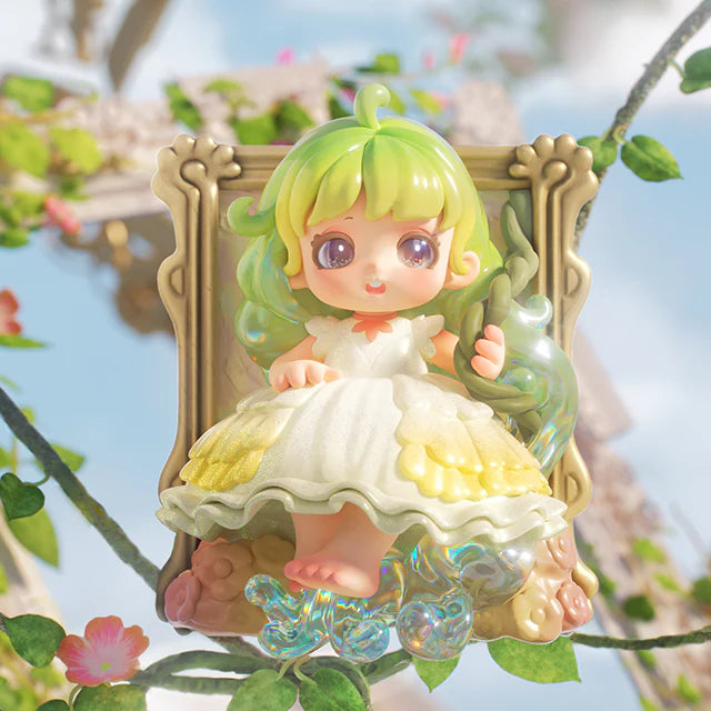 Miana The Sleeping Castle Series Blind Box features a chibi-style fairy figurine in an enchanted garden setting with vines and blossoms.