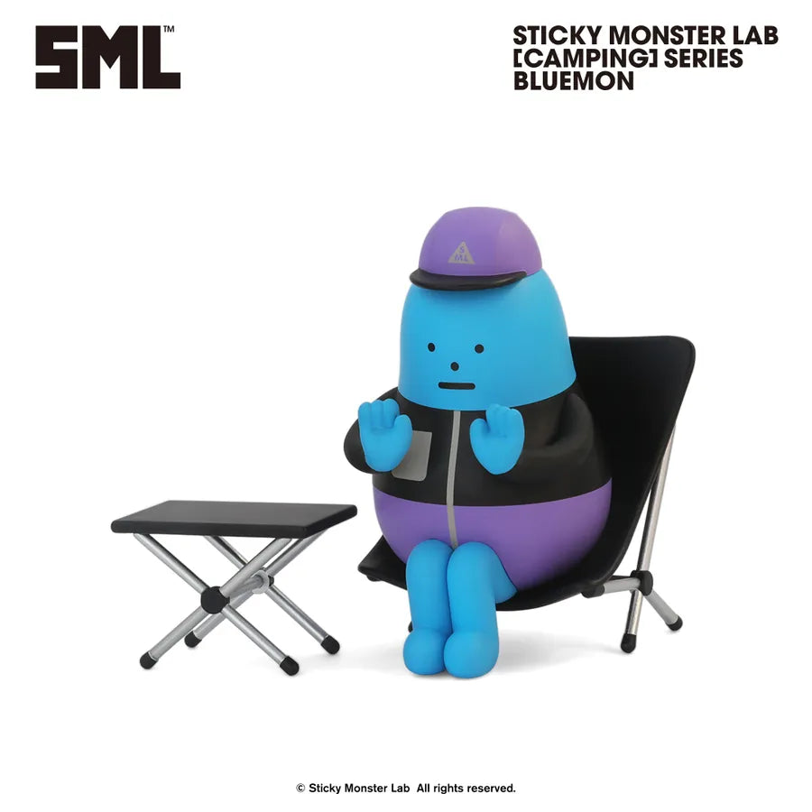 Sticky Monster Lab - SML MINI FIGURE BLIND BOX Vol.4 [Camping] Series - Preorder featuring Bluemon, a stylized figure on a camping chair with table.