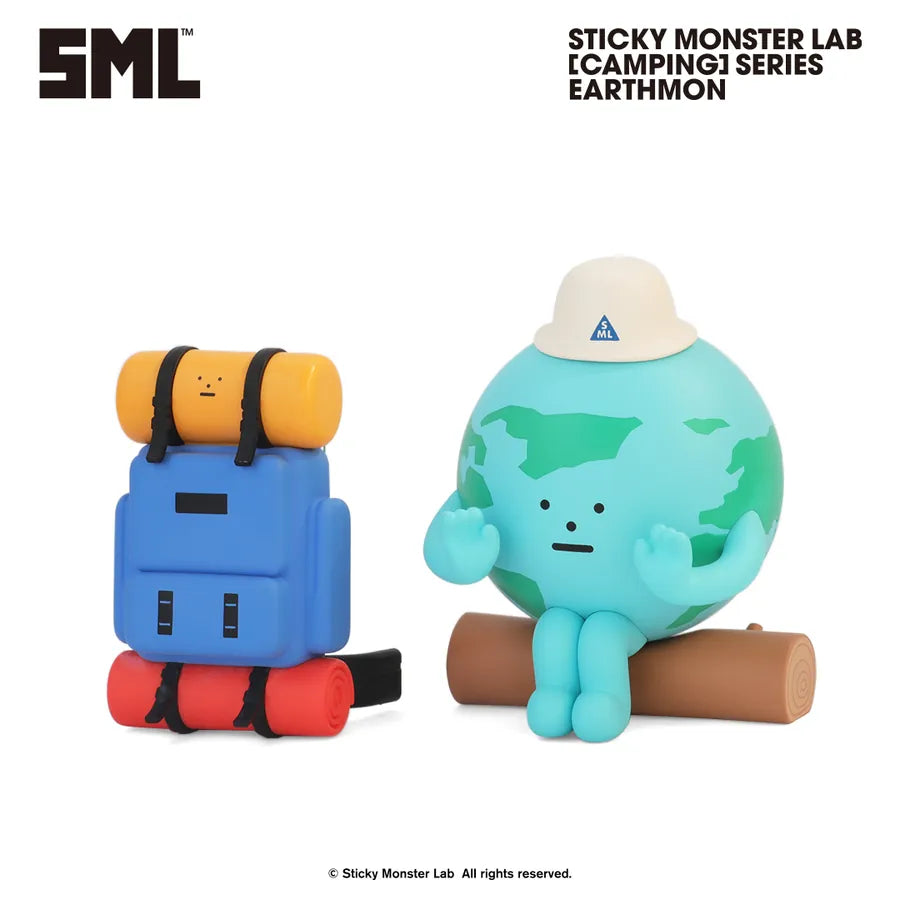 Sticky Monster Lab - SML MINI FIGURE BLIND BOX Vol.4 [Camping] Series - Preorder featuring Earthmon figure and stacked camping gear companion.