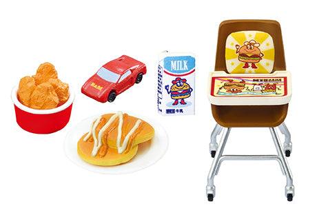 Red toy car from Burger Shop R&M Re-ment Blind Box Series, featuring playful fast food theme, part of an 8-design collectible set.