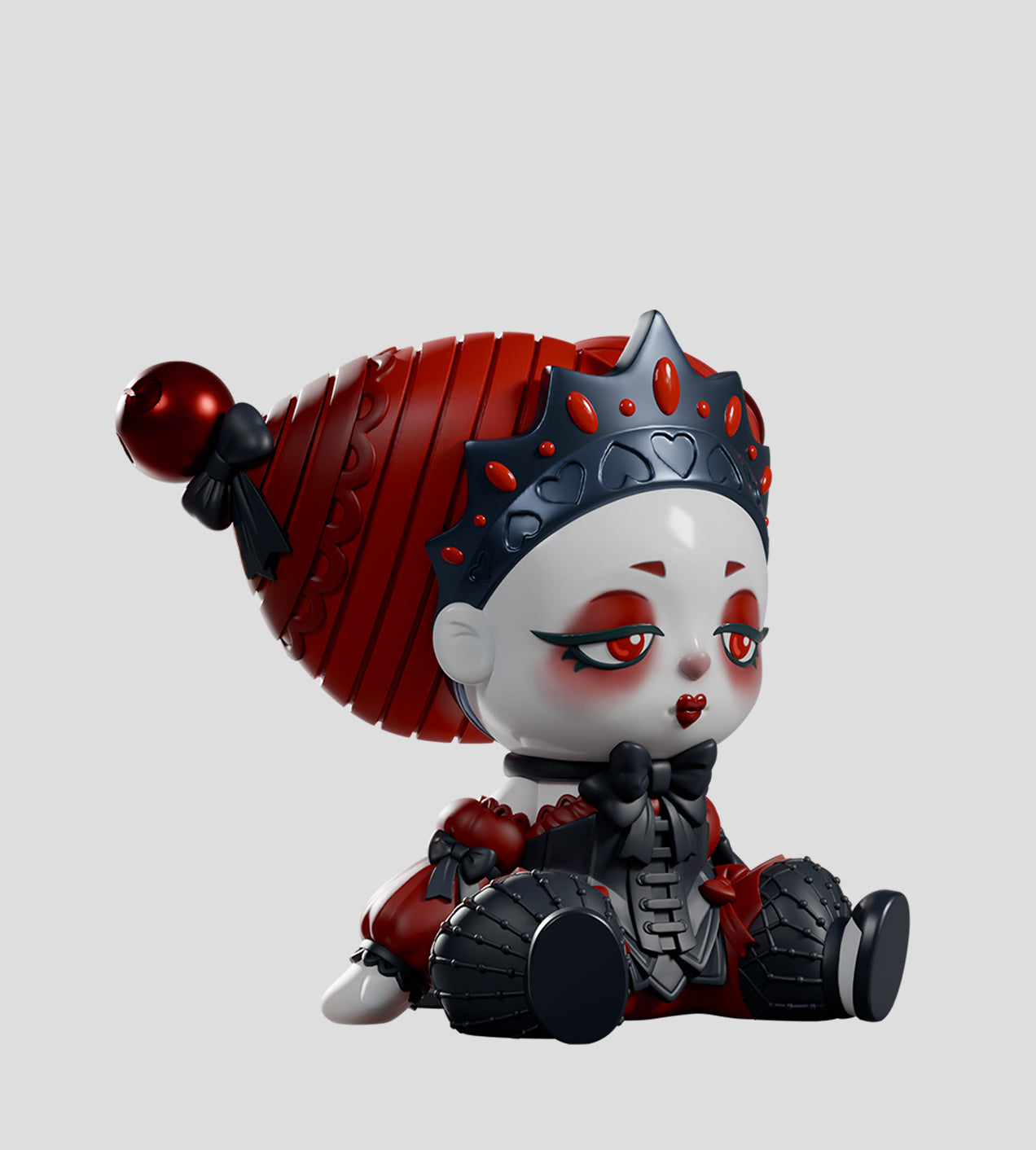 A stylized art toy from A Mad Tea Party Blind Box featuring a Gothic queen of hearts theme with elaborate detailing and vibrant design.