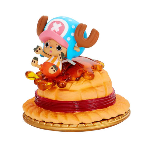 Tony Tony Chopper figure from zZoton Winter's Small Joys Series, sitting on a syrup-glazed pancake, part of a limited-edition blind box collection.