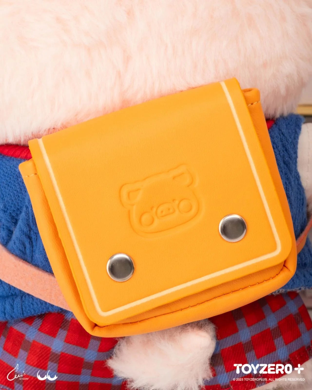 LULU THE PIGGY OOTD - CLOTHES SET (SCHOOL UNIFORM SET) - Preorder, featuring a yellow purse on a plush pig, emphasizing playful travel fashion for toys.