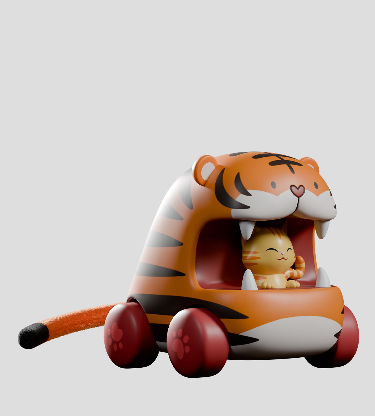 Big Top Chomps Blind Box - Preorder: Pull-back kitty cars shaped like tigers, lions, cheetahs, and panthers, each with a fabric tail.