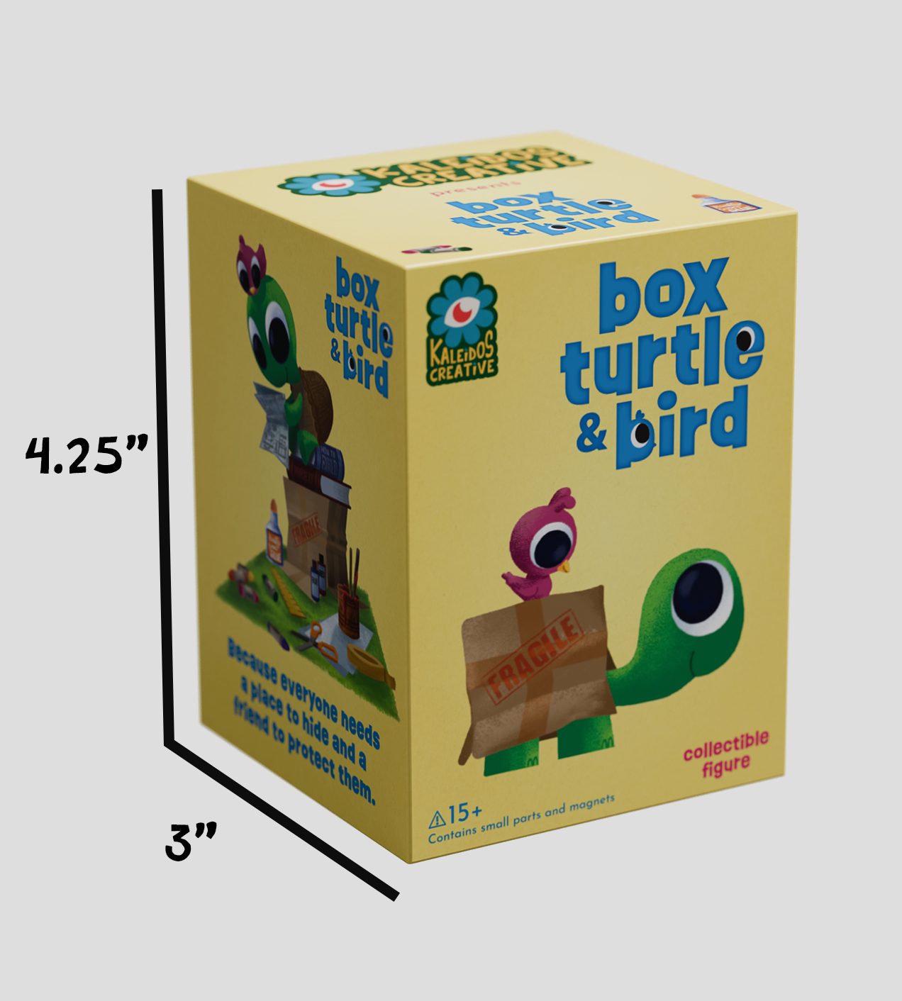 Box Turtle & Bird Blind Box shows a turtle with a fragile box and bird friend, ideal for imaginative play and collectible display.