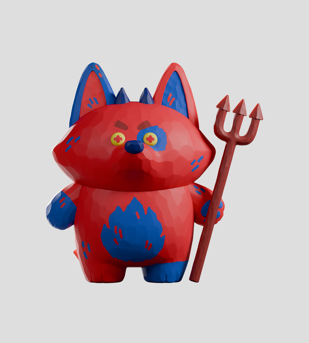 Bubba Bad Limited Edition - Preorder: A 3D devil-fox figure with horns, yellow eyes, and trident, embodying the mischievous leader of the Hellhounds.
