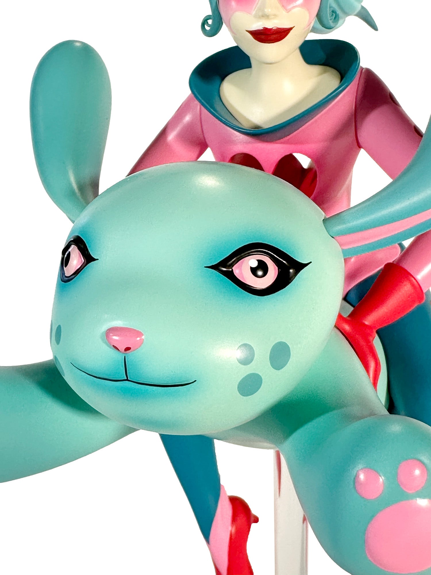 The Bunny Rider by Tara McPherson: a 6-inch resin sculpture featuring a stylized rabbit with a humanoid figure, combining art-toy aesthetics.