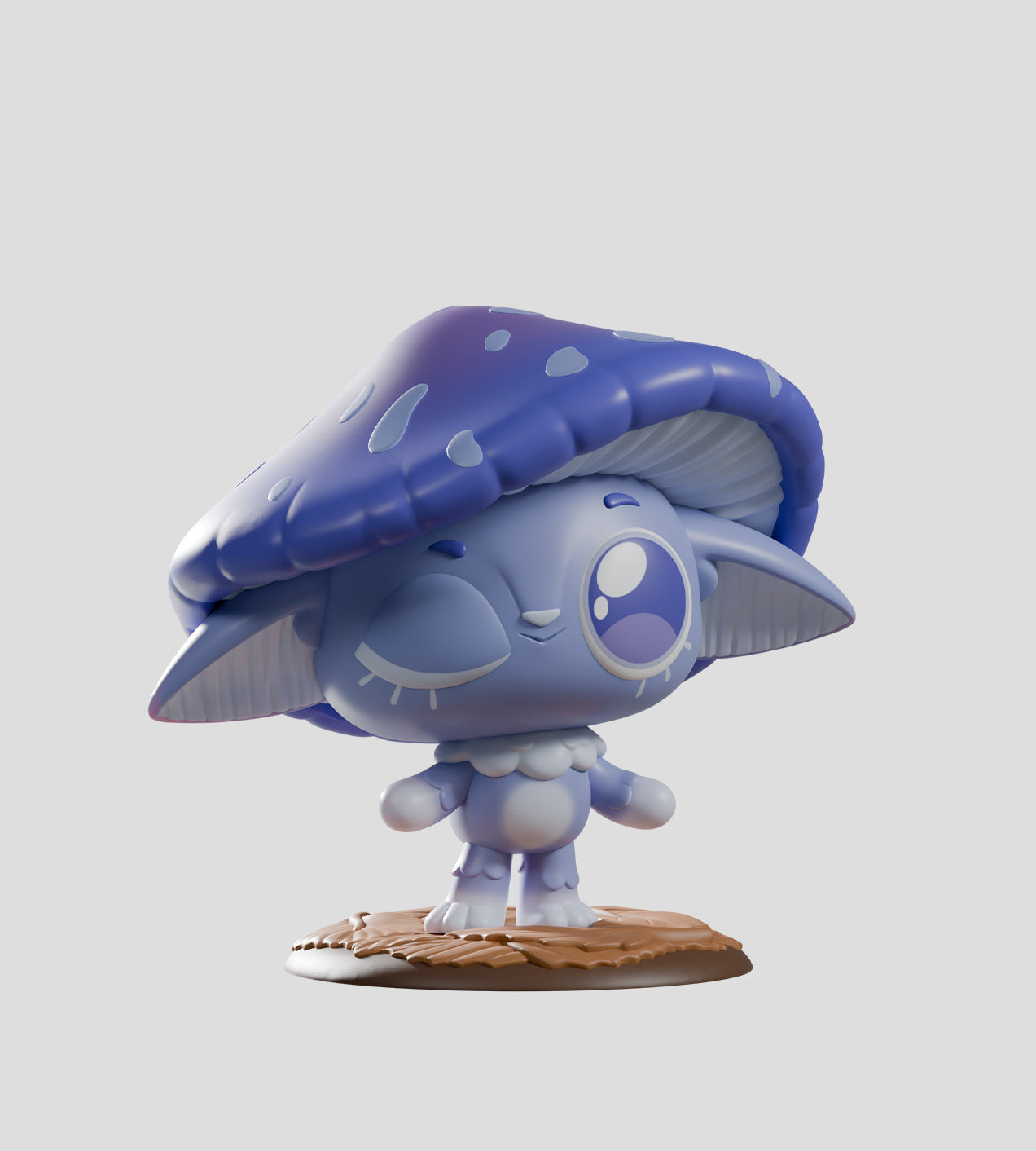 Capkins Series 2 Blind Box figurine with cat-like ears and mushroom cap, winking cutely on earthy base, embodying whimsical fantasy-toy charm.