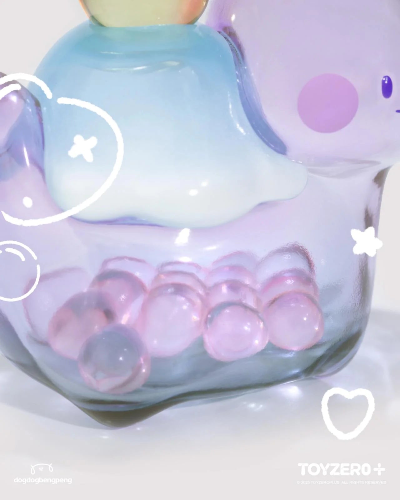 Foodie Dinosaur - Mini Fuji Perfume Bubble: A pastel, translucent art toy with a clear chamber holding pink spheres, embodying an elegant, dreamy design.
