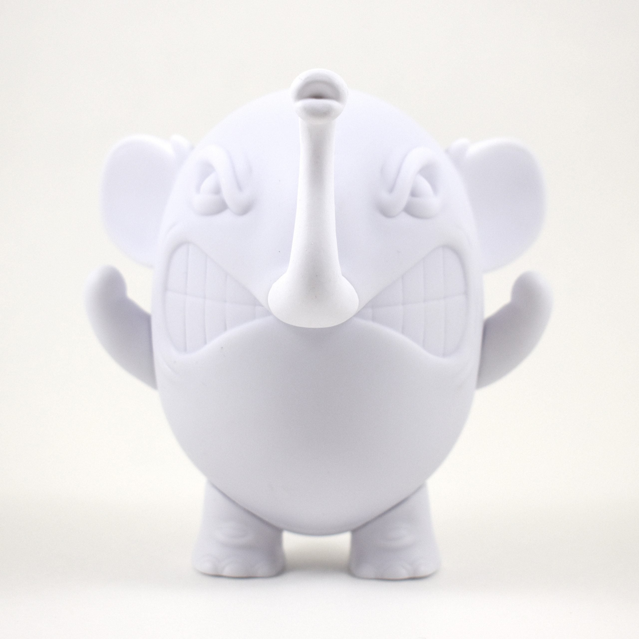 Charlie The Angry Elephant DIY by Angel Once, a 4 white vinyl elephant figure with a long nose, designed for customization.