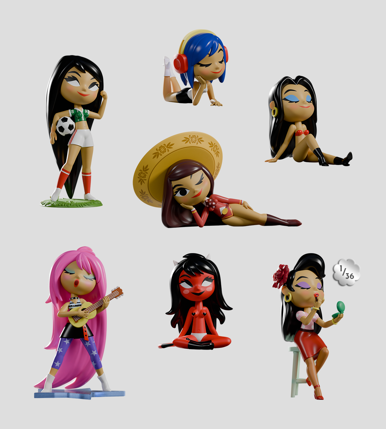 Chikitas! Blind Box features seven designer figurines, each with a unique costume, celebrating vibrant border culture. Collect one rare and six common designs.