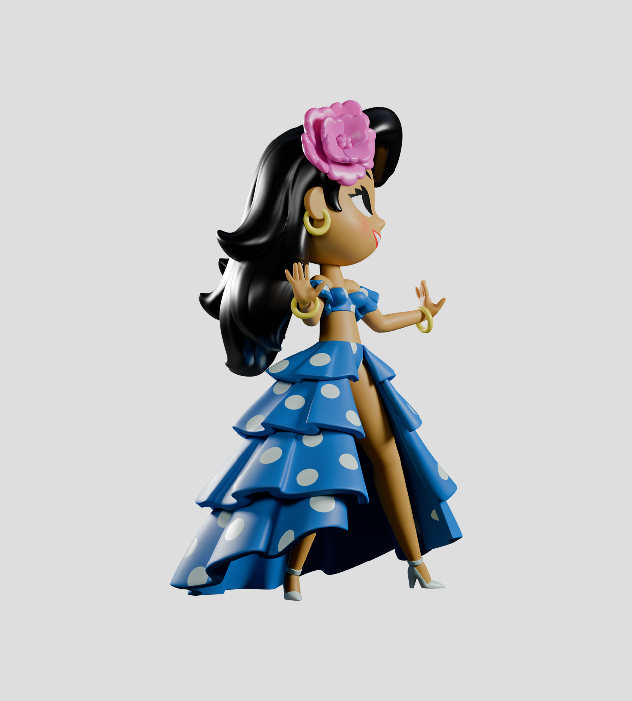 Chikitas!: Rumberita Limited Edition figurine showcasing a 3D Latin-inspired dancer in a polka dot outfit, posed mid-dance with vibrant floral accents.