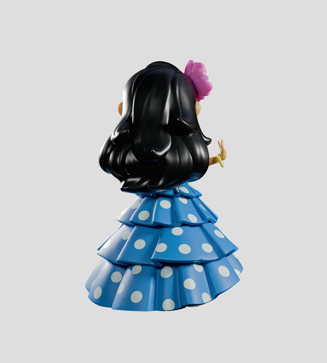 Chikitas!: Rumberita Limited Edition figurine, showcasing a girl in a blue flamenco-style skirt, by artist Sandra Equihua, available for preorder at Strangecat Toys.