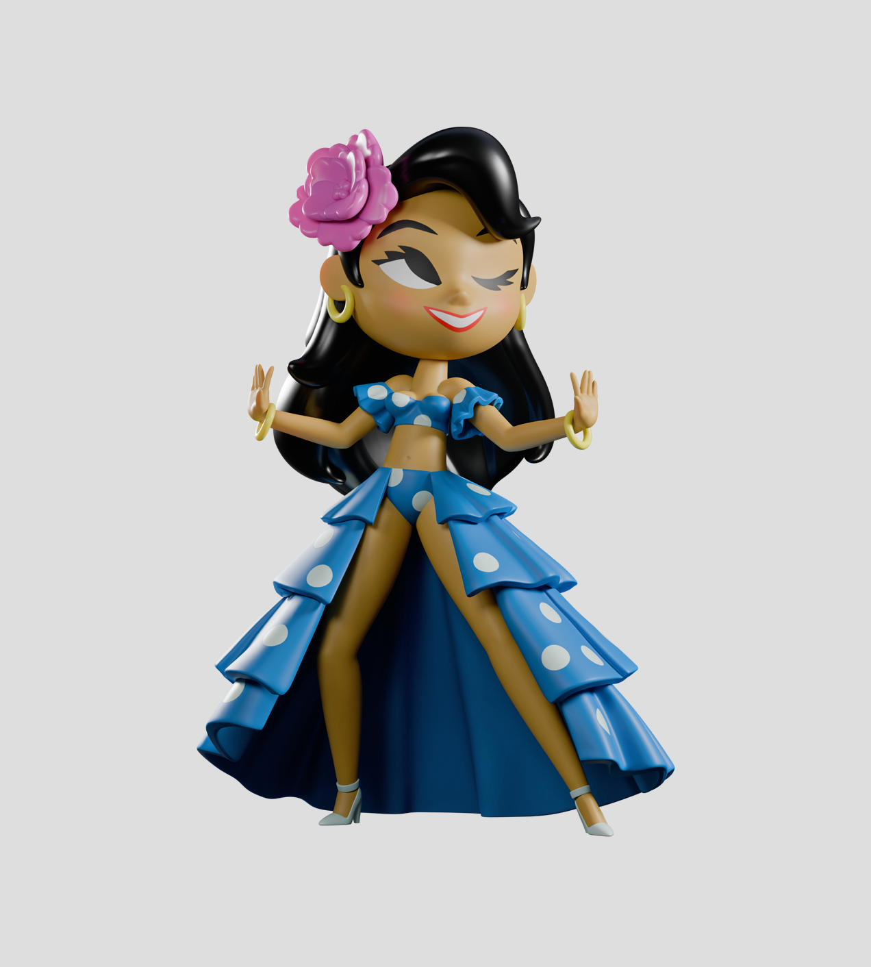 Chikitas!: Rumberita figurine, 7.25-inch limited edition. Flamenco-inspired, blue polka-dot outfit, dramatic pose. Created by artist Sandra Equihua. Preorder for November 2025 release.