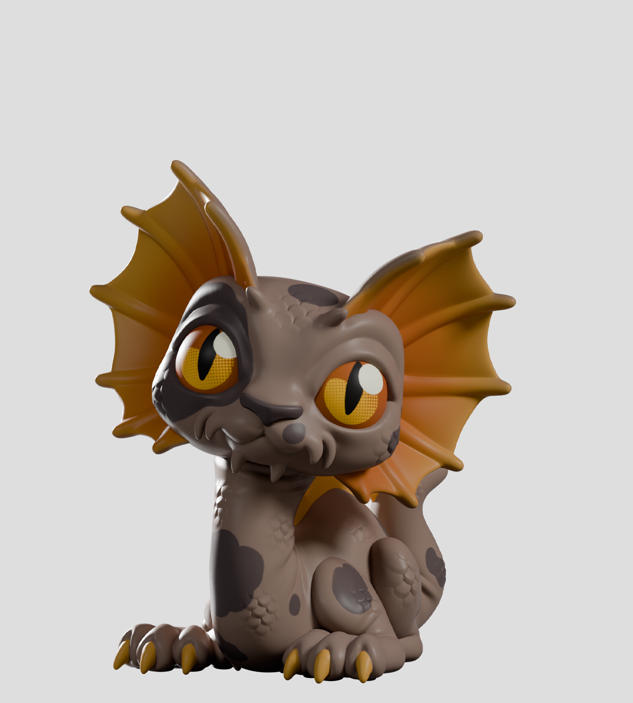 Chimeric Dragons Blind Box - Preorder features a cute, stylized baby dragon figurine, with fan-like head fins and oversized eyes, from Strangecat Toys' dark fantasy series.