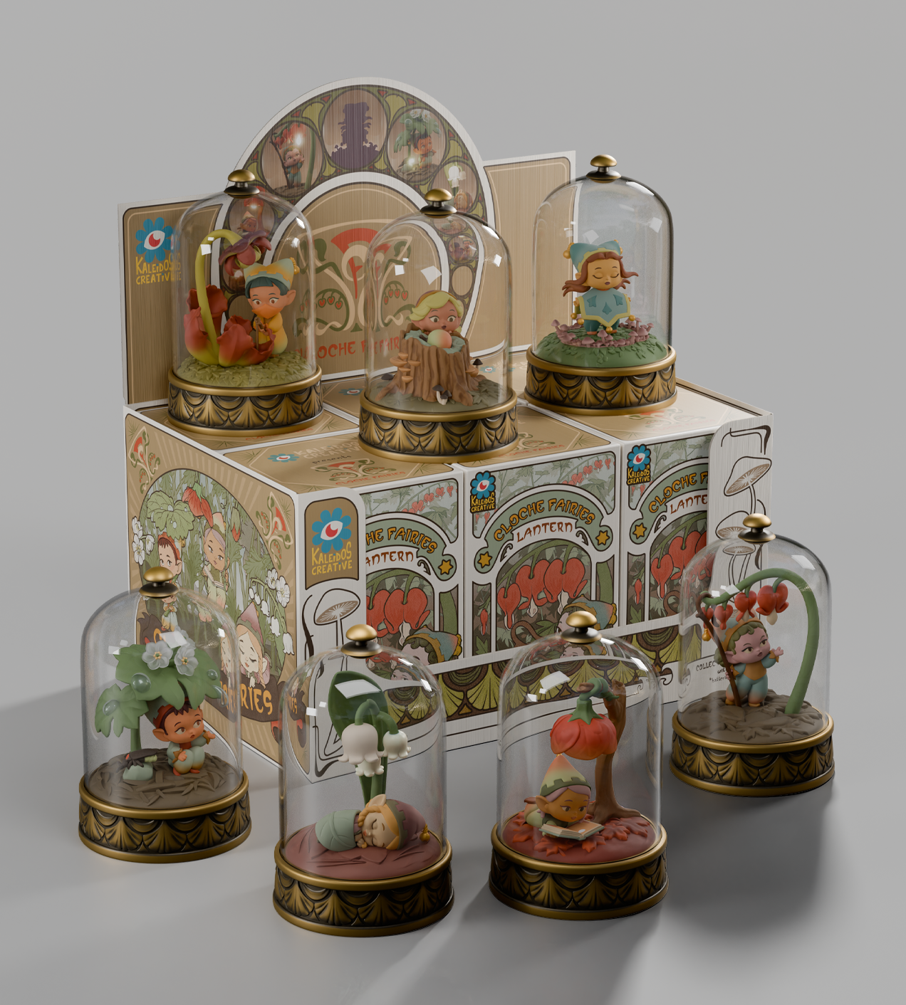 Cloche Fairies Blind Box figurine reading a book under a glass dome, featuring an LED light, part of a collectible art toy series.
