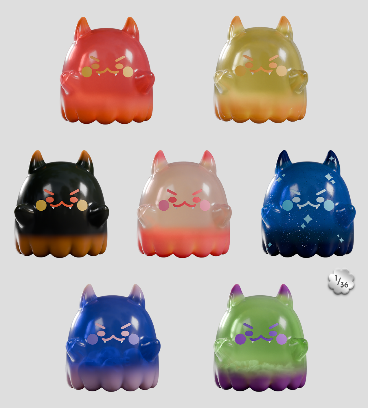 Cute as Heck! Blind Box figures, featuring seven mischievous slime-devil designs, each with unique colors and playful expressions. Preorder for November 2025 shipment.