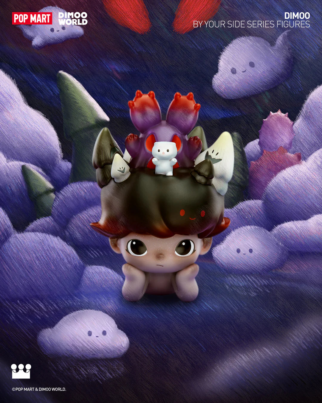 DIMOO By Your Side Blind Box Series featuring a cartoon character with small animals on top. Preorder for July 2024.