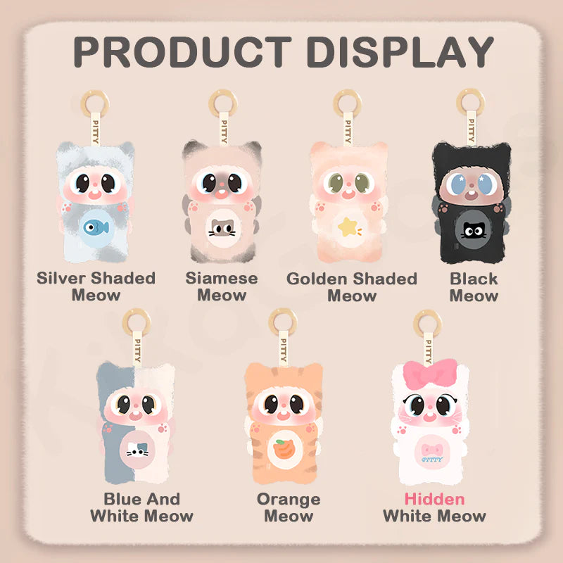 Pitty's Meow Meow Dormitory Plush Blind Box, featuring 6 designs and 1 secret option, available for preorder, shipping estimated July 2025.