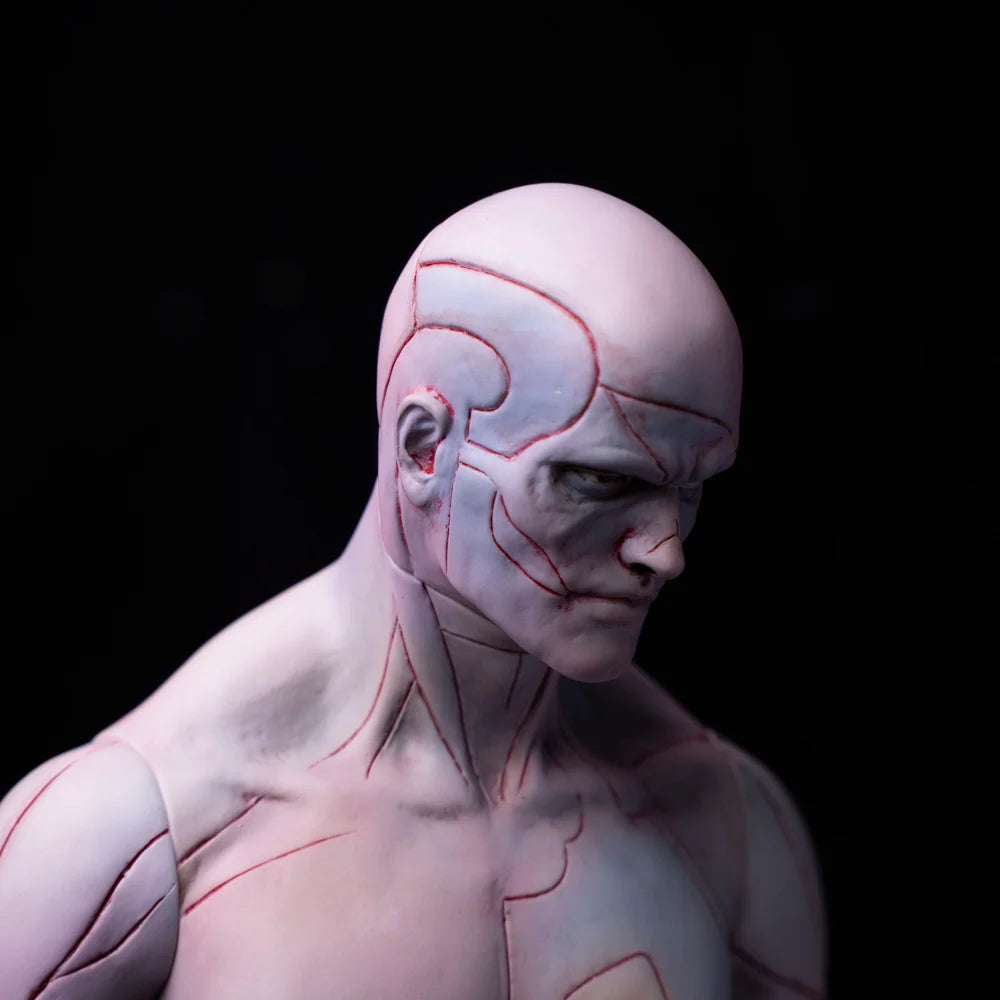 Frankenstein: The Creature V1, a 30cm soft vinyl bust with intricate anatomical detailing, by Yutaka Minowa, set against a dramatic black backdrop.