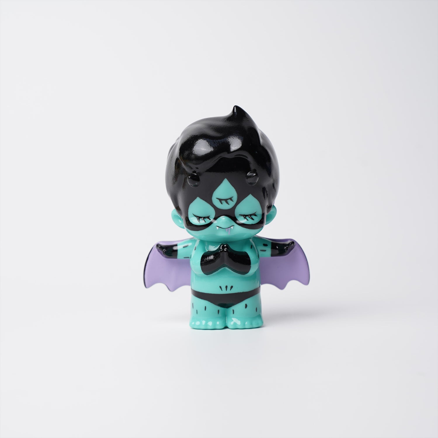 THE INSPECTOR DEDE BY ABAO, a chibi vinyl figure with black hair, mask, and purple bat wings, preordering for an April 2026 release.