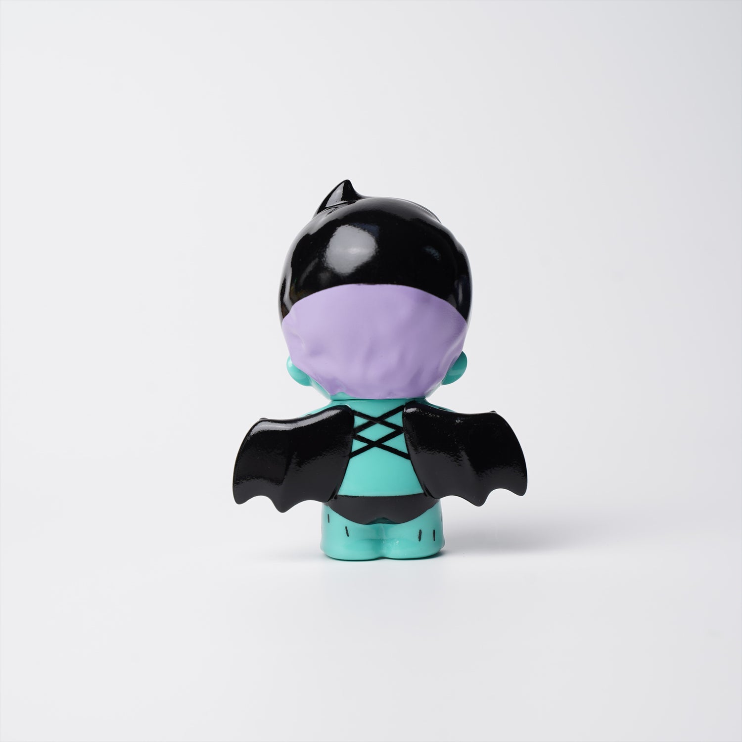 THE INSPECTOR DEDE BY ABAO vinyl figure with mint-green body, purple haircut under black cap, and black bat wings. Preorder for Strangecat Toys collection.