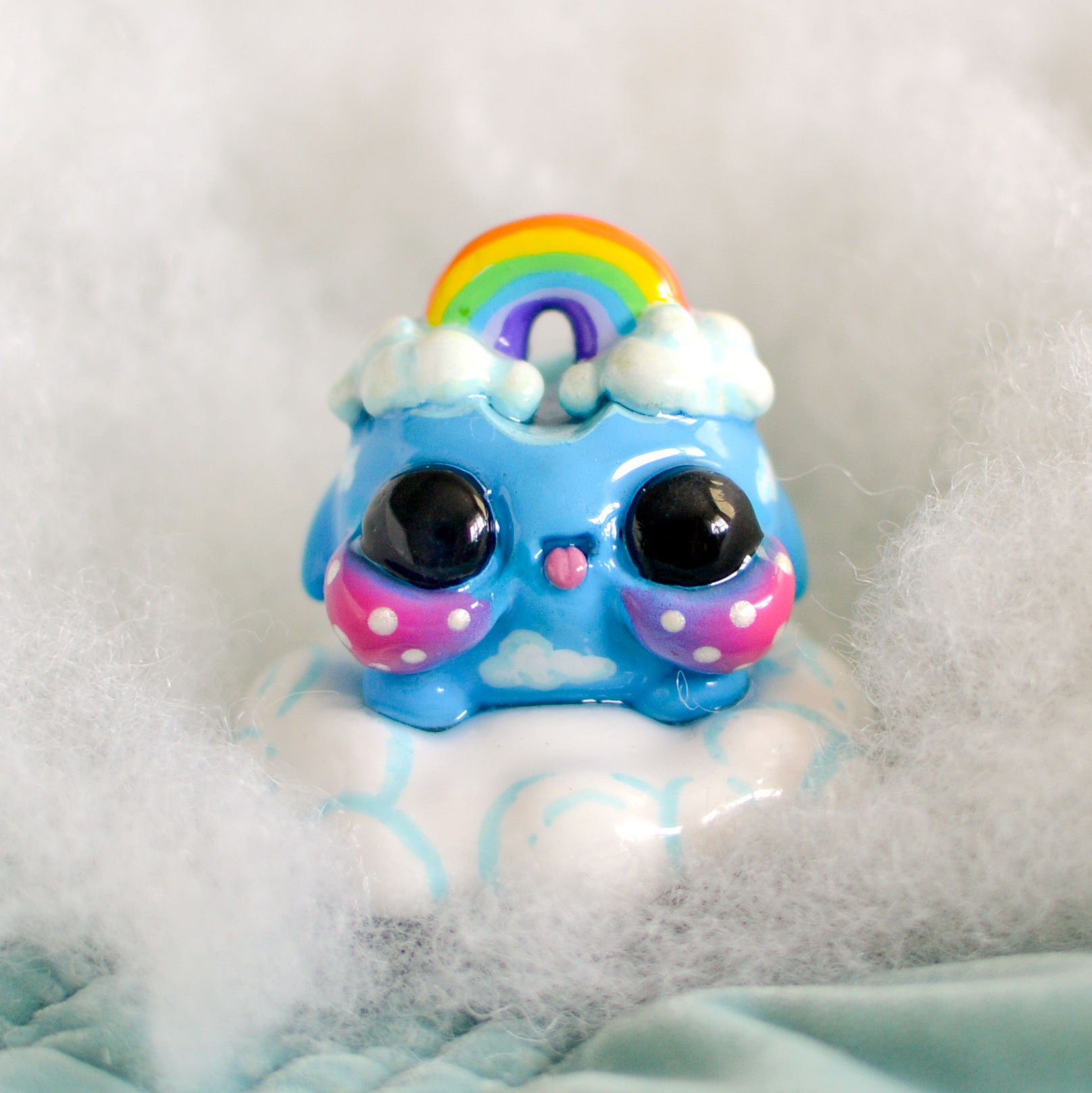 Little Shit Bigger Deal - Beasties Bites by Dear Beasties x Trash Panda, featuring a close-up of a blue doll face and tongue, limited edition art toy.