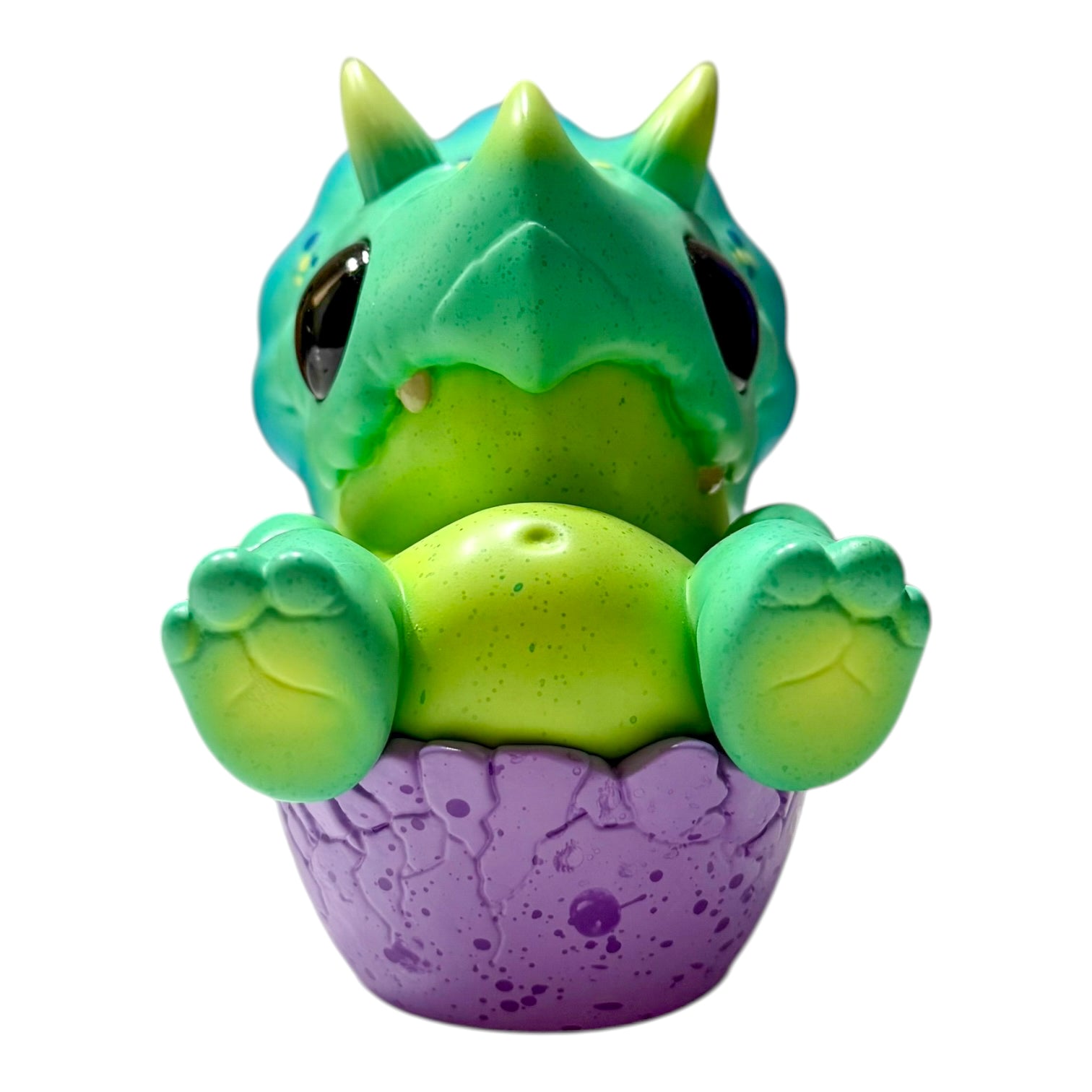 Seaside Eggtoof by Chris Ryniak - Preorder: A green baby dinosaur figurine hatching from a purple egg, limited edition resin toy, 4.5x4, ships Dec 2025.