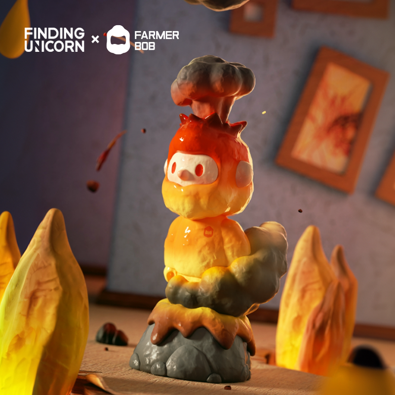 FARMER BOB FEELING YOU BLIND BOX SERIES - Preorder features a cartoon figurine on a volcano. Part of a 12-design collectible toy series.