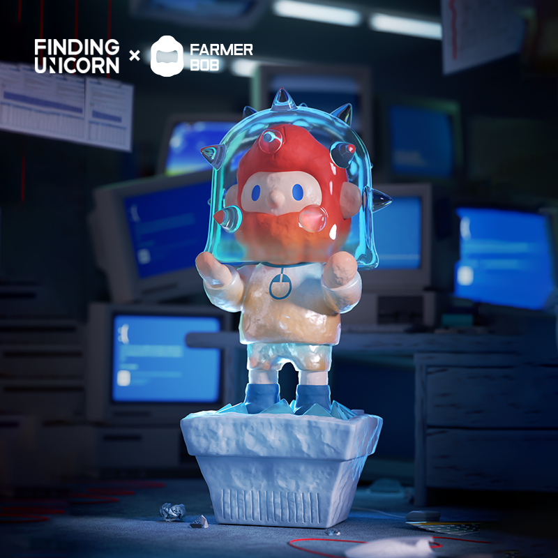 Farmer Bob Feeling You Blind Box Series toy featuring a cartoon character with a red face and blue shoes, available for preorder, ships May 2025.