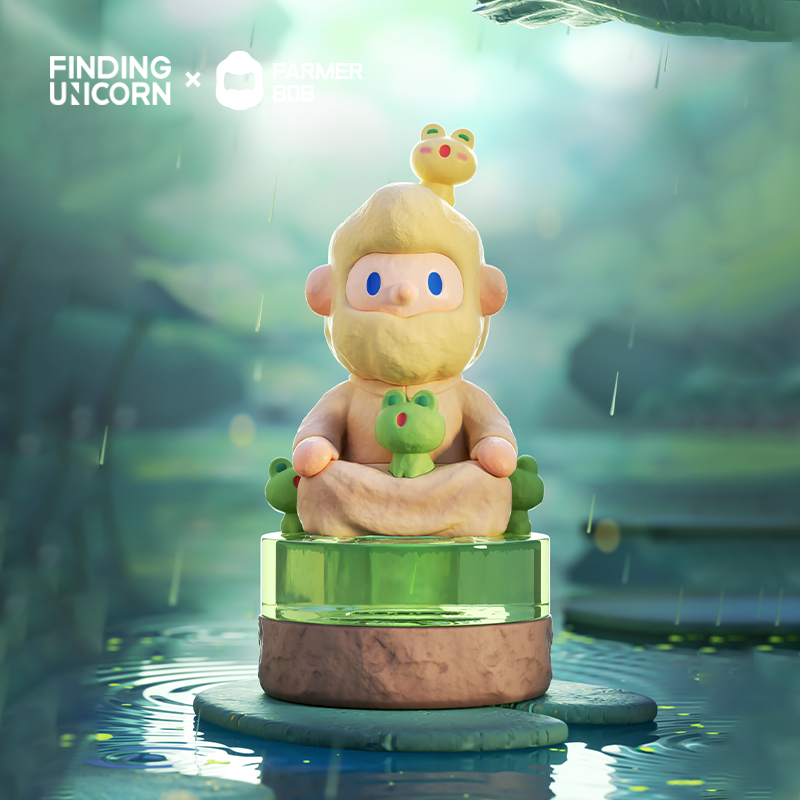 FARMER BOB FEELING YOU BLIND BOX SERIES - Preorder: A toy monkey figurine holding a frog, part of a 12-design preorder collection.