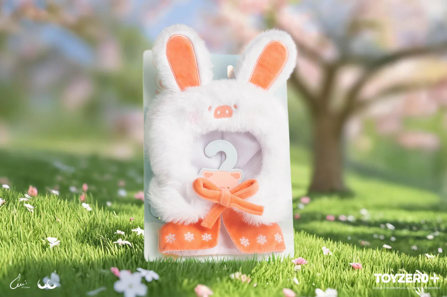 LULU THE PIGGY OOTD - CLOTHES SET (ADORABLE RABBIT SET) - Preorder: White bunny costume with pig face and orange boots on grass.