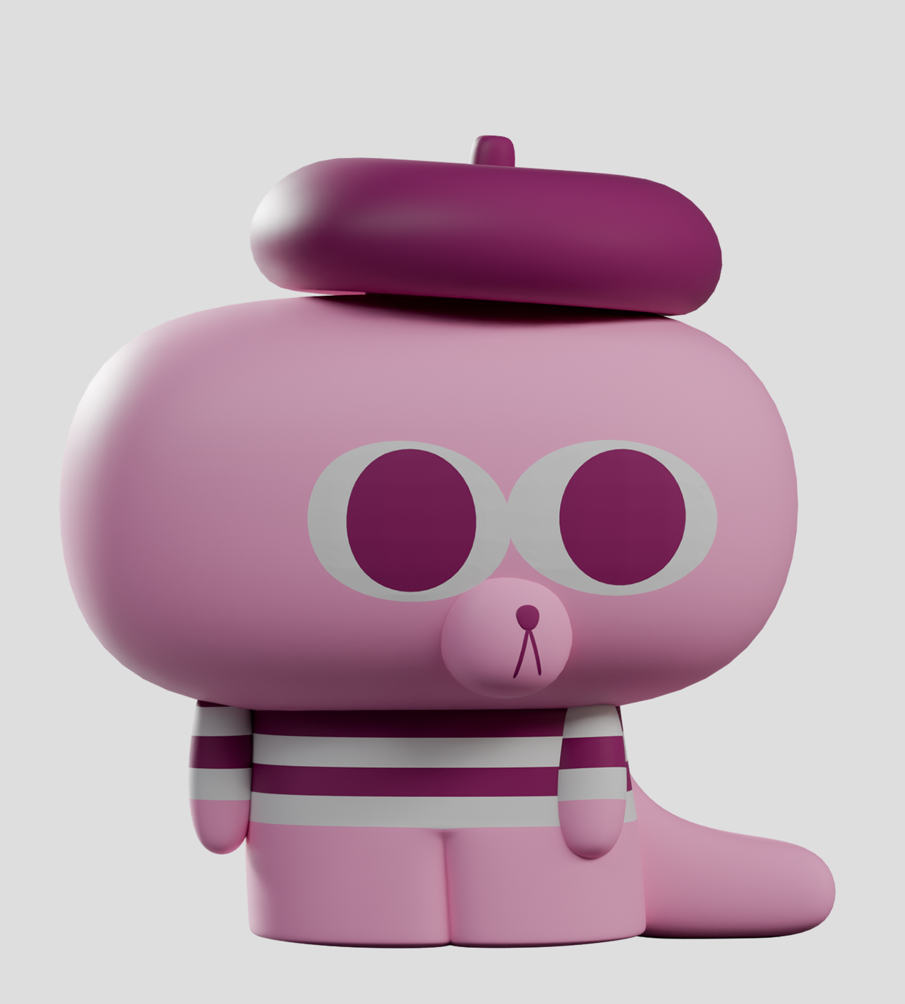 Hard Stare Pierre Blind Box: A 3D resin toy with a pink beret, striped shirt, large glasses, and a whimsical, cartoonish design.