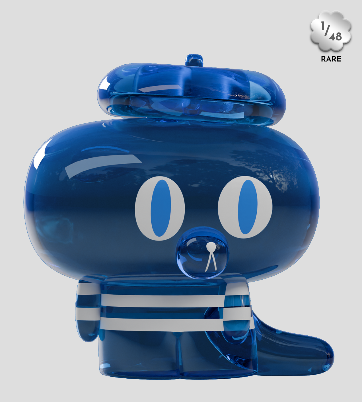 Hard Stare Pierre Blind Box collectible figure, featuring a translucent-blue design with a beret and striped shirt, marked 1/48 RARE for limited edition.
