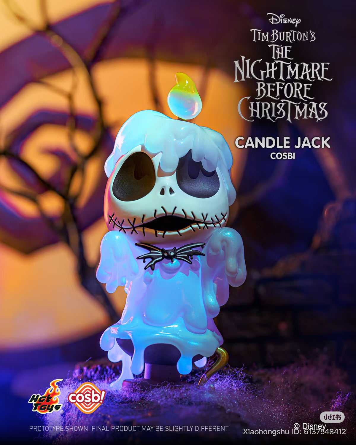 Cosbi The Nightmare Before Christmas Blind Box Series figure, featuring Jack Skellington as a wax candle, available for preorder at Strangecat Toys. Prototype shown.