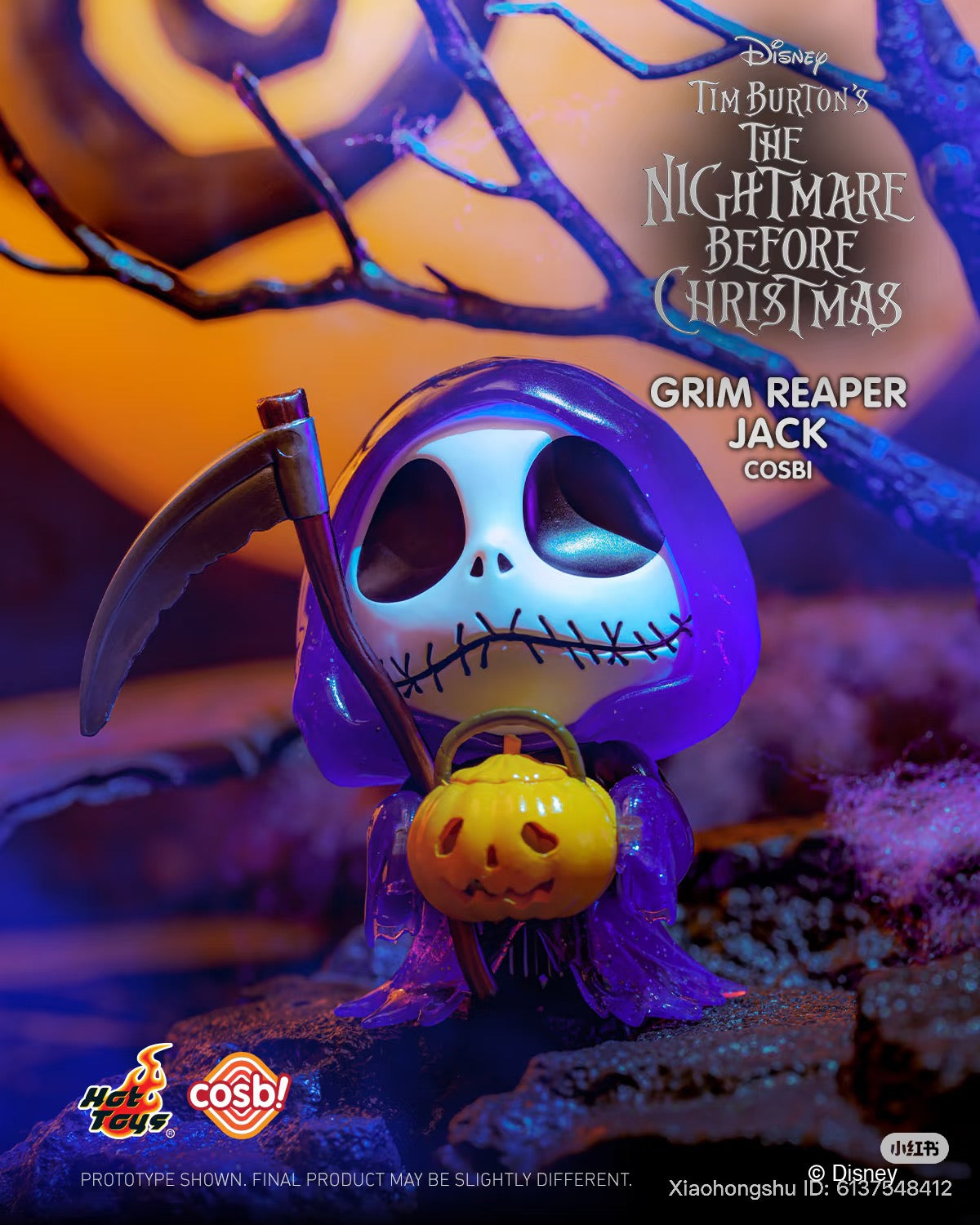 Cosbi The Nightmare Before Christmas Blind Box Series features Grim Reaper Jack figure with scythe, pumpkin bucket, and translucent cloak.